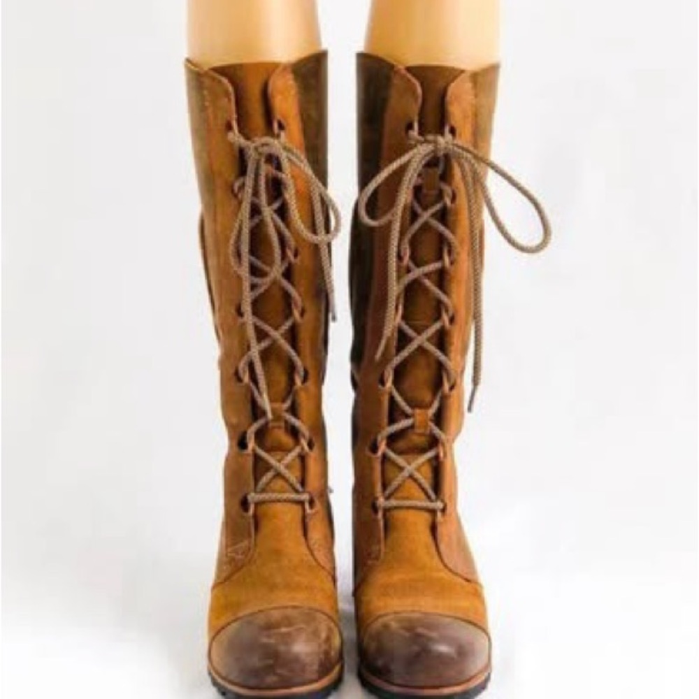 Brown Lace-Up Knee-High Boots